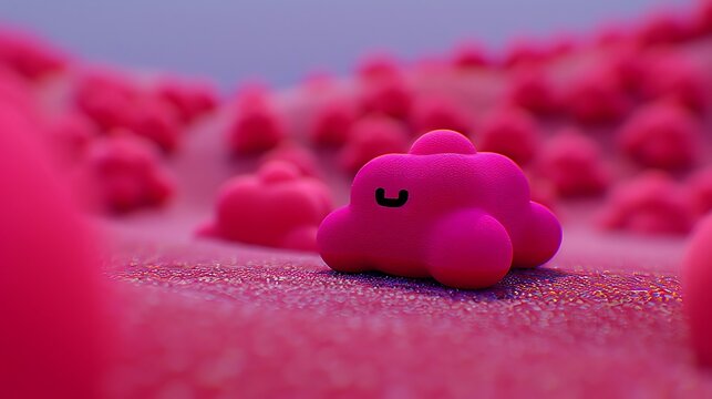 Pink blob world with a friendly character in a vibrant digital rendering