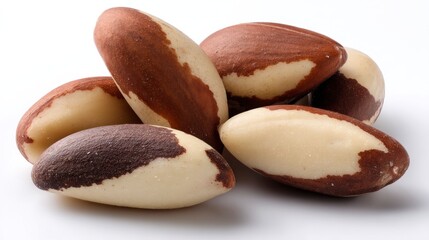 Pile of Brazil Nuts on White Background Closeup