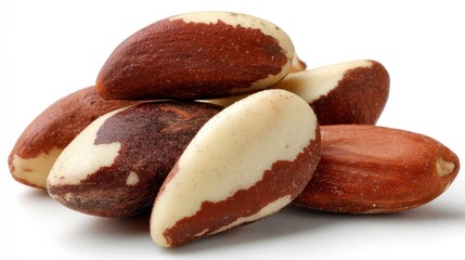 Pile of Brazil Nuts on White Background Close Up