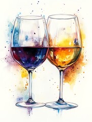 Artistic wine glasses with vibrant splashes.