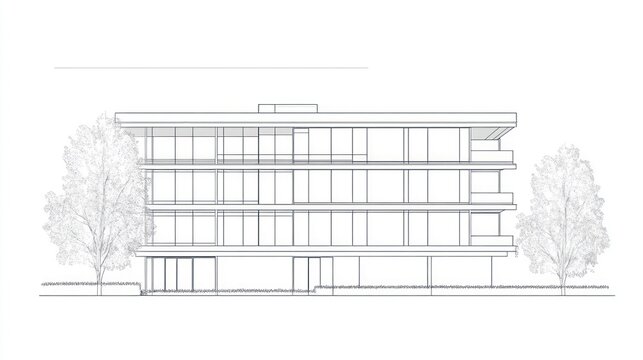 Architectural drawing of a modern building facade