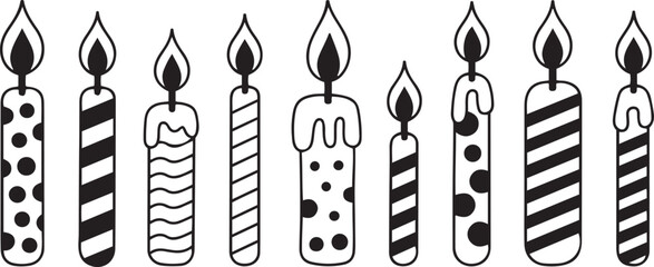 Set of Simple line art of a decorated birthday candles