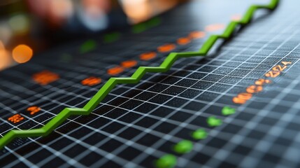 Green Growth Line on Financial Chart with Grid Background