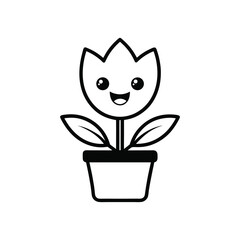 a black and white vector outline cartoon tulip.eps