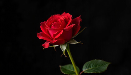 Obraz premium Red rose blooming against a black background 