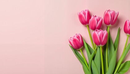Fototapeta premium Vibrant pink tulips in minimalist arrangement, spring beauty