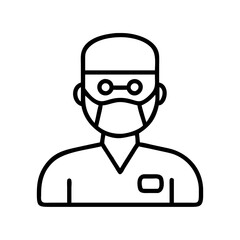 Surgeon doctor wearing mask and glasses vector icon illustration healthcare professional outline 90