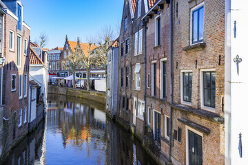 Old houses at the central canal in Oudewater, Netherlands