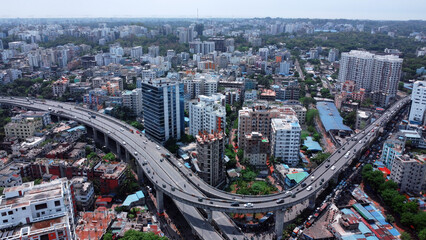 Chittagong,Bangladesh 17th April 2025 : Skyline or cityscape of Chattogram City,Bangladesh.Chattogram city drone short view.Cityscape from high angle view including modern architechture