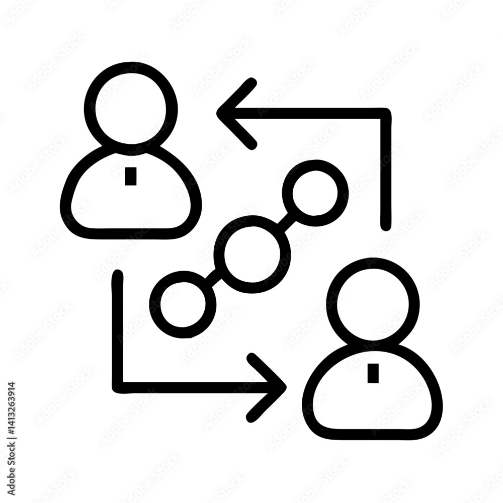 Poster business process workflow management diagram icon showing communication and exchange of data flow