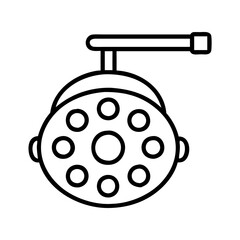 Outline surgical light for medical procedure room lighting and healthcare equipment vector design