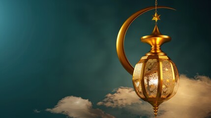 Ramadan lantern hanging against a teal sky