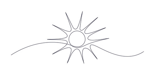 Sun continuous line art drawn. Sunny summer travel