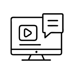 Video marketing tutorial on computer screen with speech bubble for online education and courses