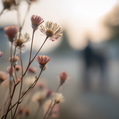 Wildflowers with blurred people in background &ndash; cinematic emotional concept series
