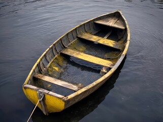 Old Rowboat Floating on Calm Water

