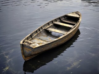 Obraz premium Old Rowboat Floating on Calm Water