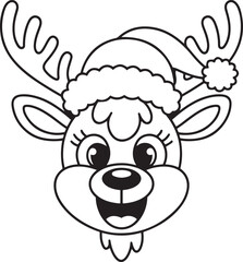 Obraz premium Cute Cartoon Christmas Reindeer with Santa Hat Perfect for coloring page