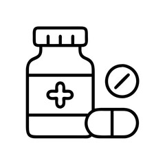 Medicine bottle with pills capsules vector illustration healthcare pharmacy treatment icon set
