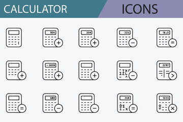 Flat Line Icons for Arithmetic, Finance, and Business Calculations

