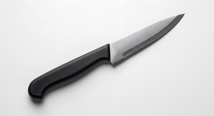 Obraz premium Kitchen Knife with Black Handle Isolated on White