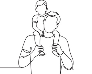 Obraz premium Father holding child Line art vector illustration isolated On Transparent Background , fathers day line art vector