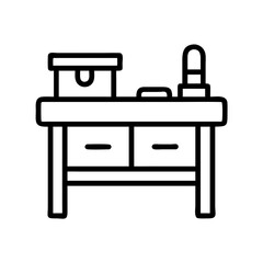 Illustration of a wooden table with drawers and items on top for home furniture decor