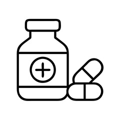 Medicine bottle and pills vector icon illustration, healthcare, medical treatment and remedy
