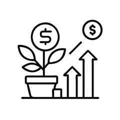 Investment Growth Icon with Plant and Rising Graph Elements  