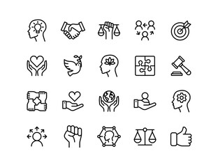 Core Values Vector Icon Set | Adjustable Line Weight | Integrity, empathy, respect, unity, justice, leadership, kindness, equality, support, teamwork, goal, growth, mindset, ethics icons