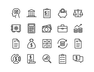 Accounting Vector Icon Set | Adjustable Line Weight | Finance, budget, money, tax, invoice, savings, calculator, bank, balance, report, growth, statement, planning, audit icons