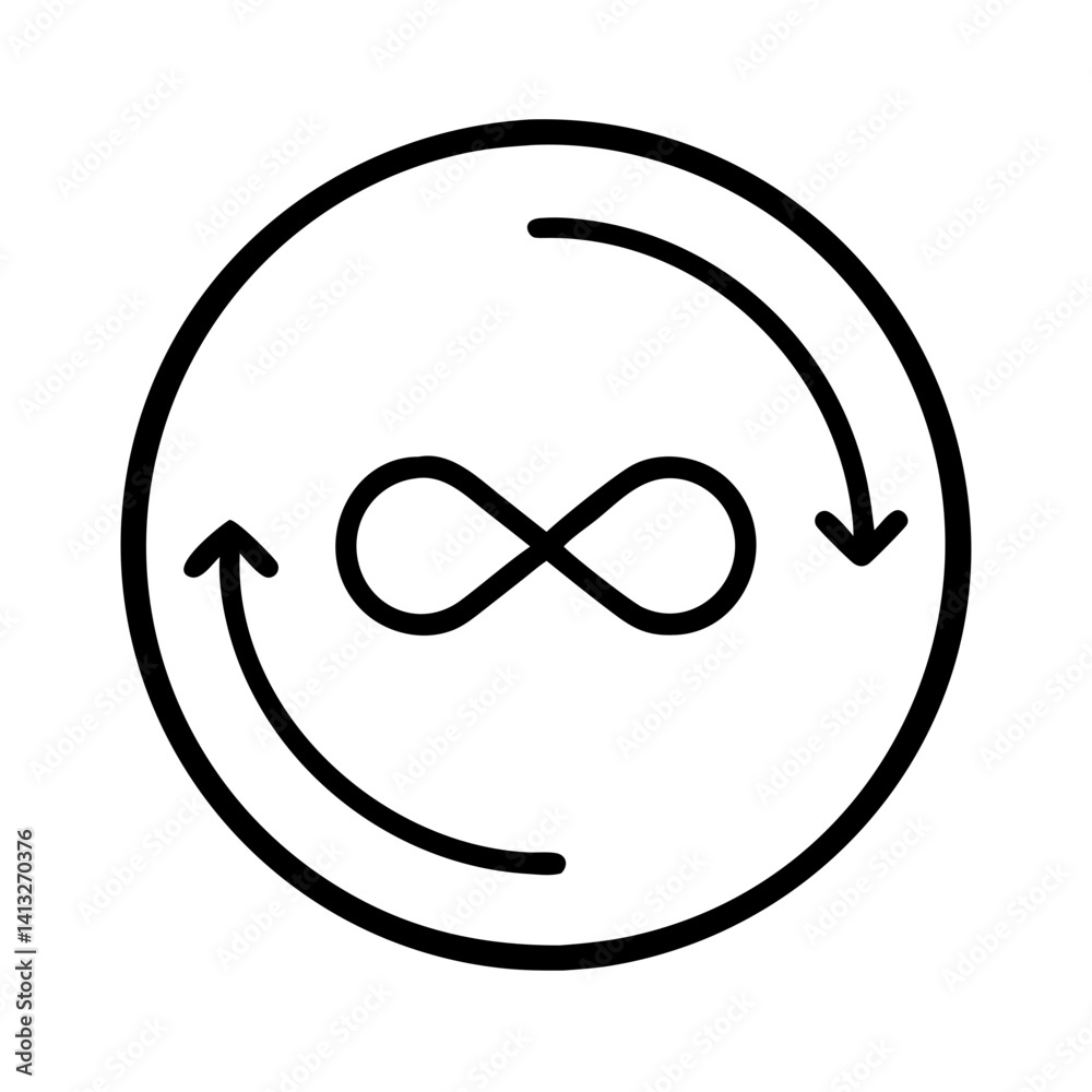 Poster infinity loop arrow circle continuous flow recycle repeat endless cycle symbol sign design concept