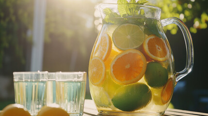 Refreshing citrus infused water recipe summer drink pitcher with orange lime and mint for healthy hydration