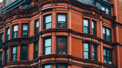 Fototapeta premium Intricate Red Brick Architecture of Classic Building Facade