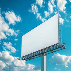 Realistic empty 16:9 outdoor billboard mockup with a plain white structure under daylight & blue sky. Perfect for ad design, branding, and digital promotions. High-quality blank advertising space