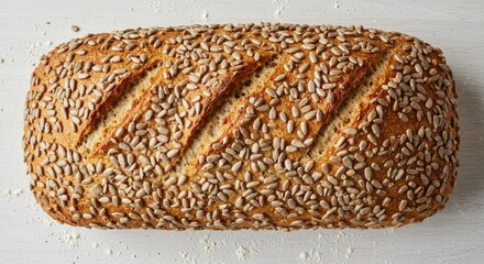 Whole Grain Bread Loaf with Sunflower Seeds – Rustic Food Top View