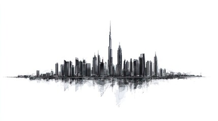 Dubai Skyline Silhouette, Cityscape, Horizon, Architectural Design, Line Art, Abstract, Urban, Modern,  background, Stock Image