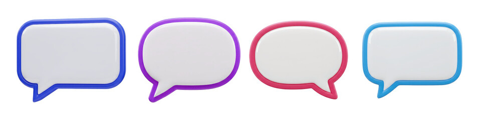 Set of colorful speech bubbles isolated on transparent background