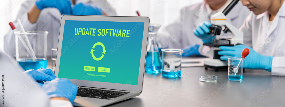 Poster software update on computer for brisk version of device software upgrade