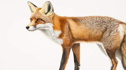 Fototapeta premium Red Fox Portrait Against White Background. Potential Use Stock Photo for Educational Materials