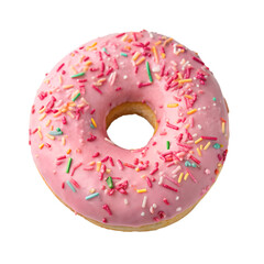 Pink Frosted Doughnut with Sprinkles Isolated on Transparent PNG  