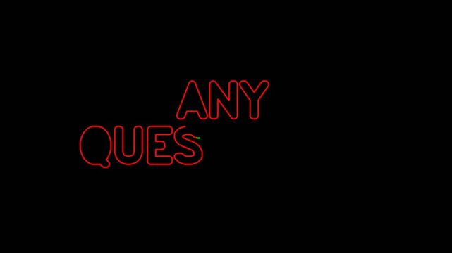 phrase ANY QUESTIONS displayed in the color red perfectly suited for use as the concluding slide in any type of presentation to encourage audience interaction