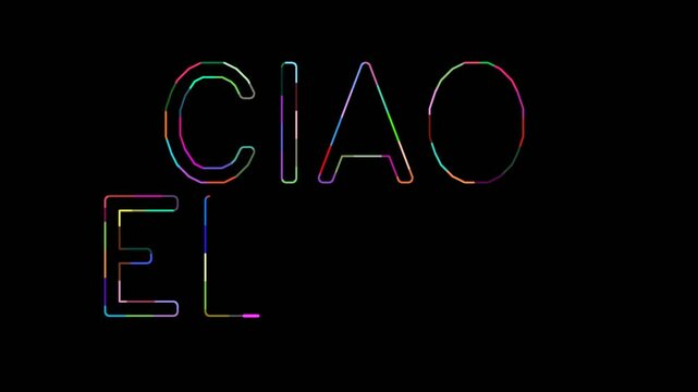 Simple phrase CIAO ELENA which translates to HELLO HELENA in the Italian language presented with a vibrant array of multiple different colors