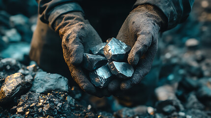 Mining worker handling mineral samples in a lab at a mining site. Featuring material testing and analysis