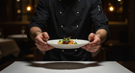 waiter holding a plate with food