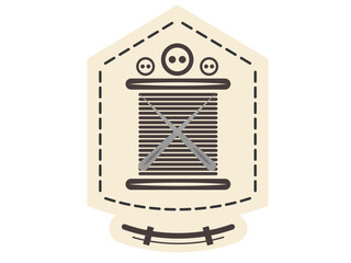 Sewing-themed badge with thread spool