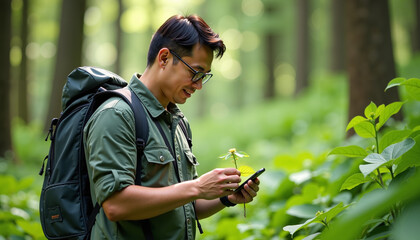 自然中的科学探索：年轻科学家研究植物样本