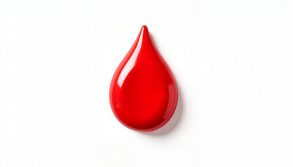 Obraz premium Glossy red blood droplet icon on white background, health symbolism