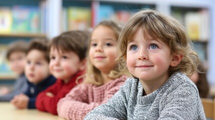 Obraz premium Happy Preschool Children Learning Together - Preschool, education, childhood, friendship, learning. A group of happy children engaged in a classroom setting