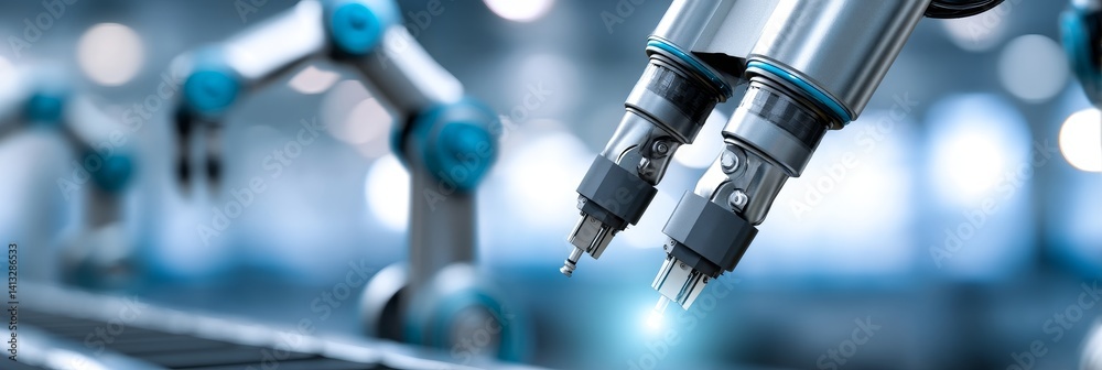 Poster industrial automation: precision robotics in modern factory - advanced robotic arms showcasing preci